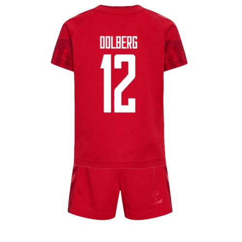Otroški Nogometni dresi Danska Kasper Dolberg #12 Domači SP 2022 Kratek Rokav (+ Kratke hlače)